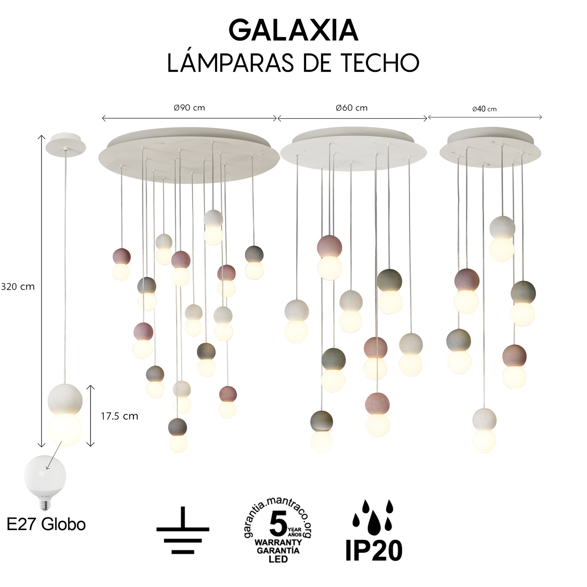 GALAXIA LAMPARA CON 6 COLGANTES REDONDOS VARIADOS