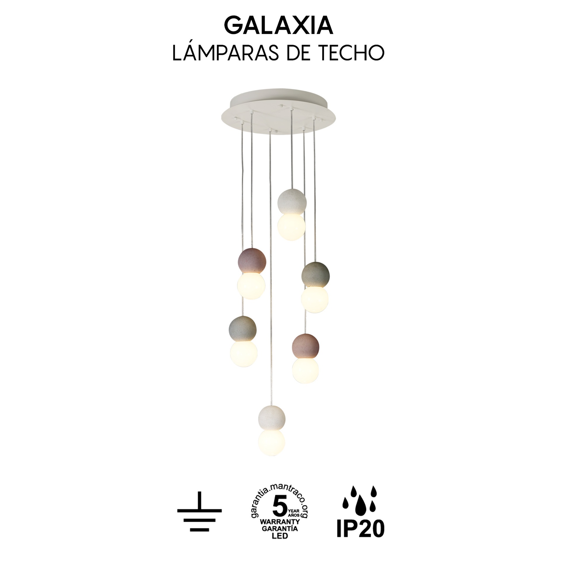 GALAXIA LAMPARA CON 6 COLGANTES REDONDOS VARIADOS